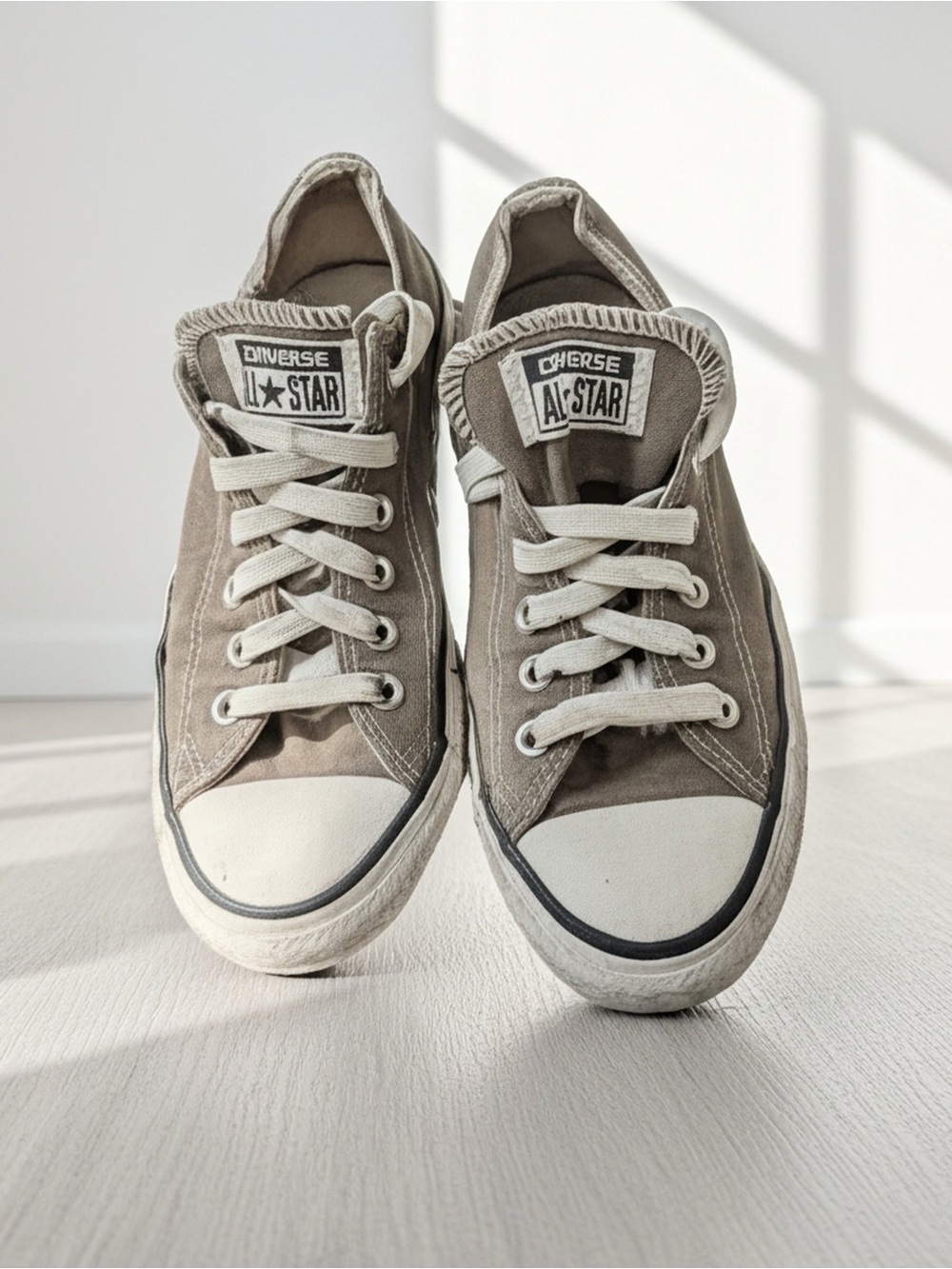 Converse Low Top Sneakers in Taupe Canvas with White Accents